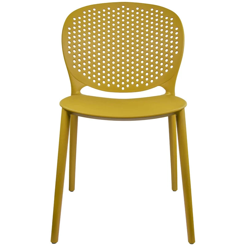 Chaise de jardin moderne en plastique empilable, sans accoudoirs, avec dossier à pois, idéale pour l'intérieur ou l'extérieur. Protection UV. Convient pour le jardin, la terrasse ou les repas en intérieur ou en extérieur.-28