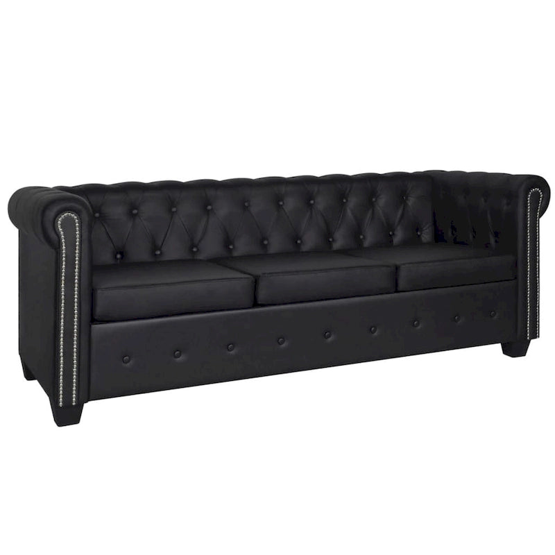 Ensemble de canapés Chesterfield vidaXL 2 et 3 places en similicuir noir-4