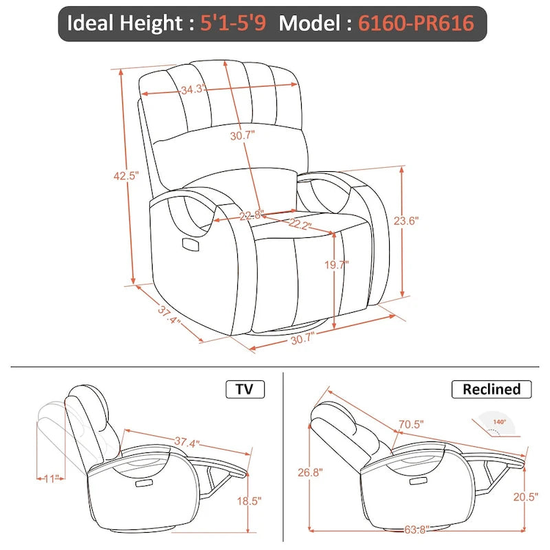 Fauteuil inclinable pivotant et pivotant MCombo avec appui-tête réglable pour chambre d'enfant, en similicuir PR616-12