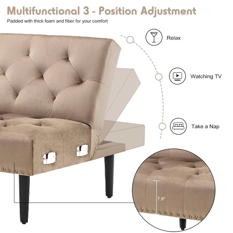 Canapé-lit convertible en velours, canapé d'angle avec pouf, style milieu du siècle - 81 cm (P) x 256 cm (L) x 76 cm (H)-29