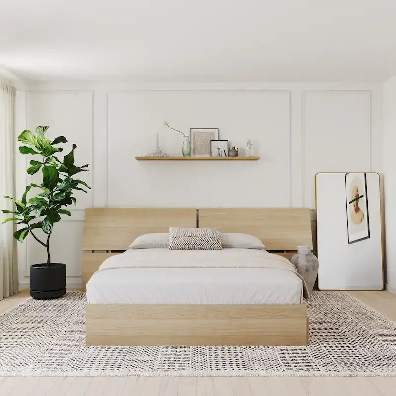 Lit coffre Nordik et tête de lit panoramique, érable naturel-5