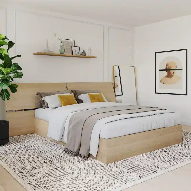 Lit coffre Nordik et tête de lit panoramique, érable naturel-7