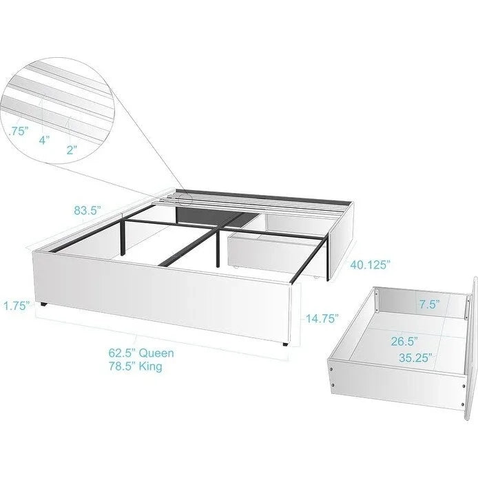 Lit plateforme rembourré Mammoth avec 2 tiroirs de rangement-9