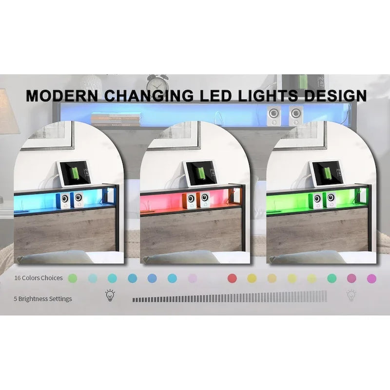 Cadre de lit plateforme pleine grandeur, tête de lit avec rangement, station de recharge et 4 tiroirs de rangement-6