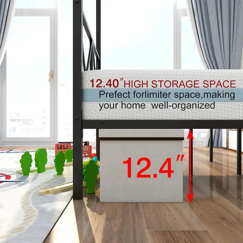 Cadre de lit à baldaquin en métal, cadre de lit plateforme Queen avec cadre en forme de X, noir-9