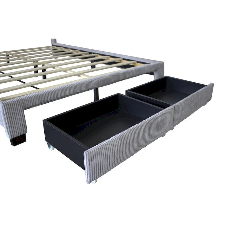 Lit capitonné à oreilles avec tiroir de rangement au pied du lit-9