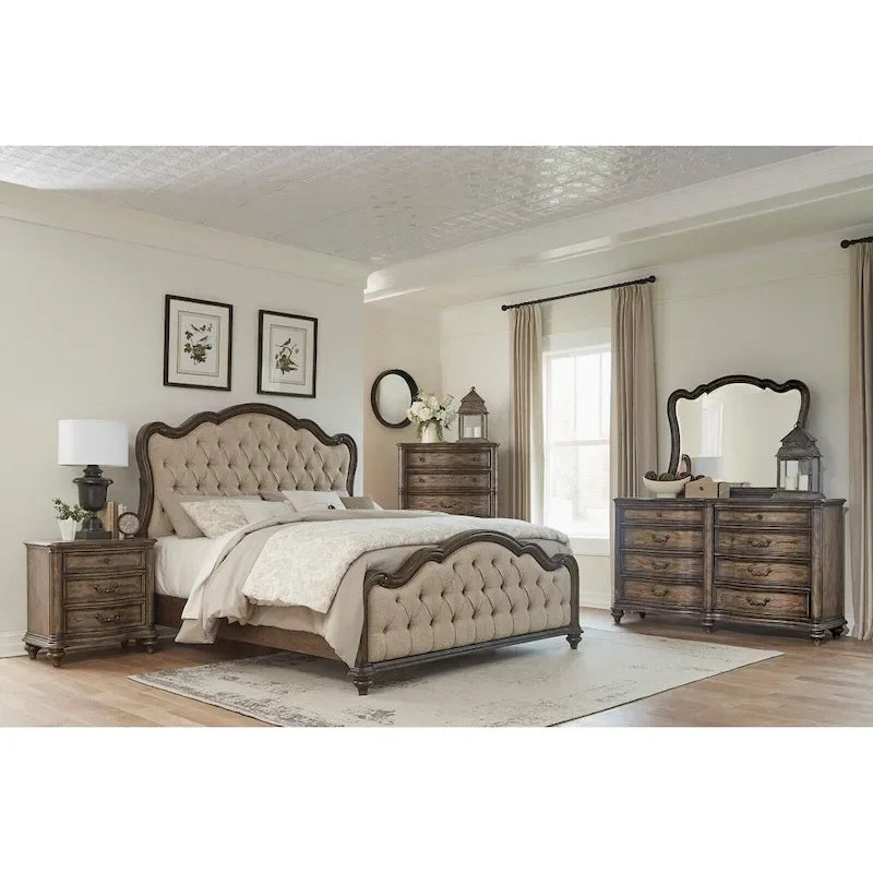 Vintage Brown Oak Finish Traditional Bedroom 6pc Formal Set