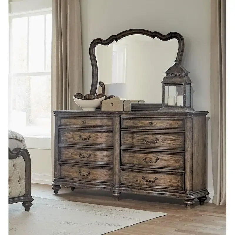 Chambre à coucher traditionnelle 6 pièces finition chêne brun vintage-3