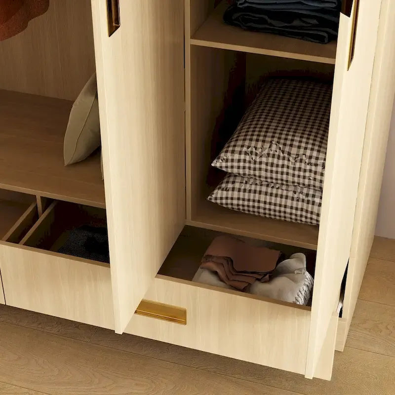 Armoire-penderie avec poignées dorées et meuble haut en option-37