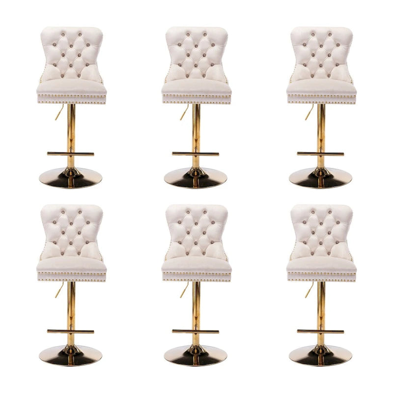 Thick Golden Swivel Velvet Bar Stools Set of 6