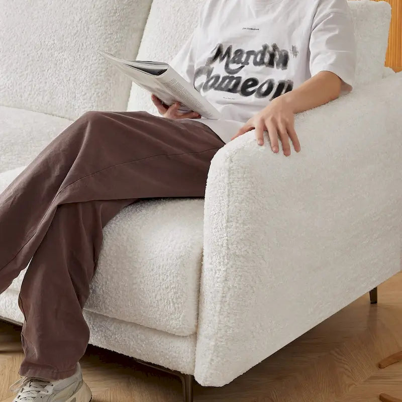 Canapé d'angle convertible 3 places en tissu agneau avec pouf amovible-6