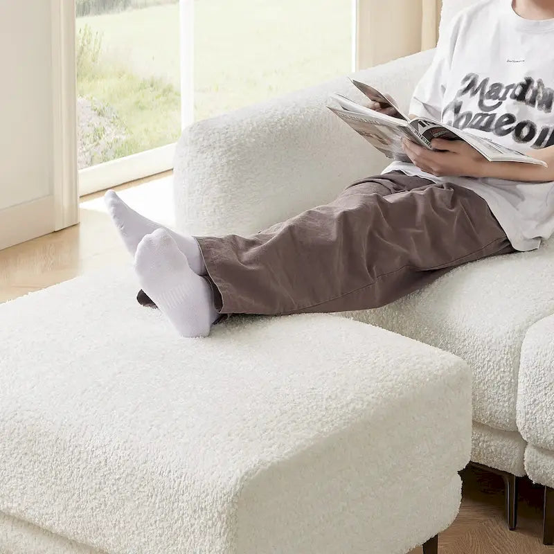 Canapé d'angle convertible 3 places en tissu agneau avec pouf amovible-7