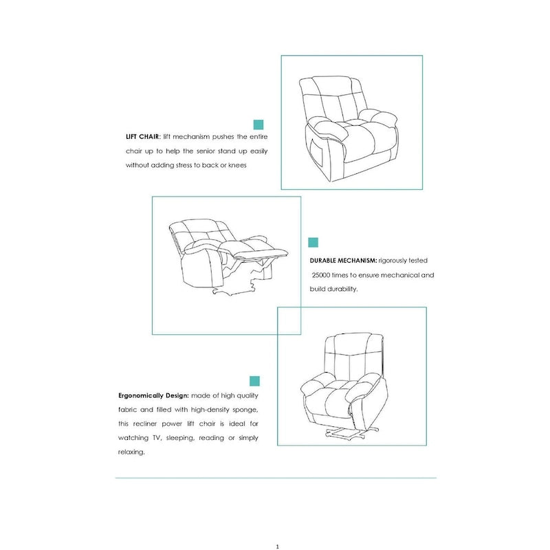 Fauteuil inclinable électrique releveur pour personnes âgées, fauteuil inclinable avec poche latérale-8