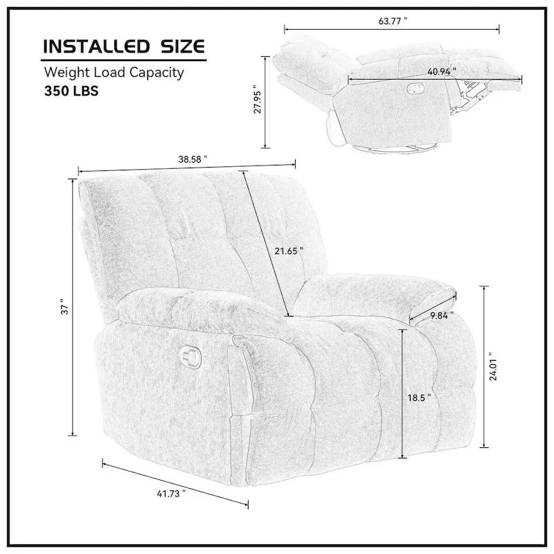 Fauteuil inclinable pivotant à 360 degrés en tissu, robuste, pour salon-6