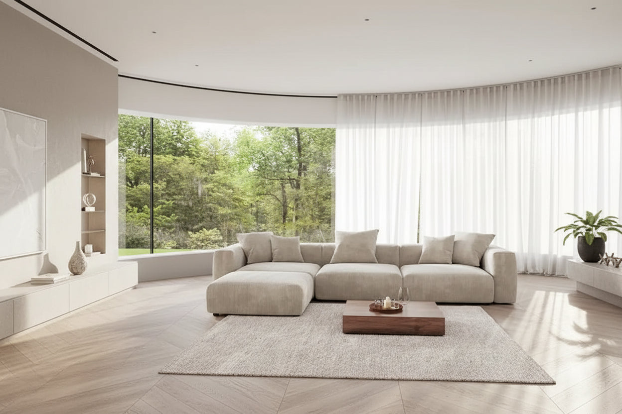 4-Piece L-Shape Sectional Sofa Corduroy Upholstered Couch with Ottoman