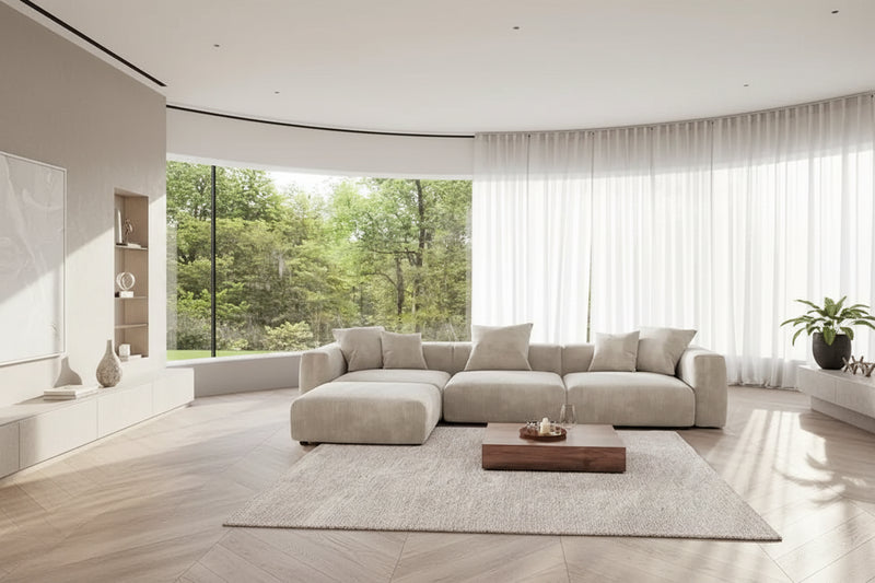 4-Piece L-Shape Sectional Sofa Corduroy Upholstered Couch with Ottoman