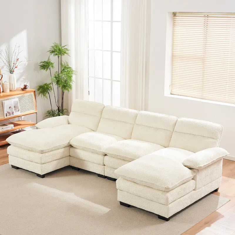 Canapé en forme de U, comprenant deux fauteuils individuels et deux méridiennes, canapé modulable, canapé en chenille