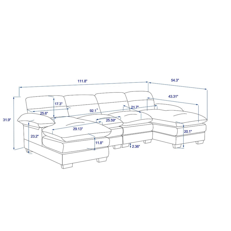Canapé en forme de U, comprenant deux fauteuils individuels et deux méridiennes, canapé modulable, canapé en chenille-11