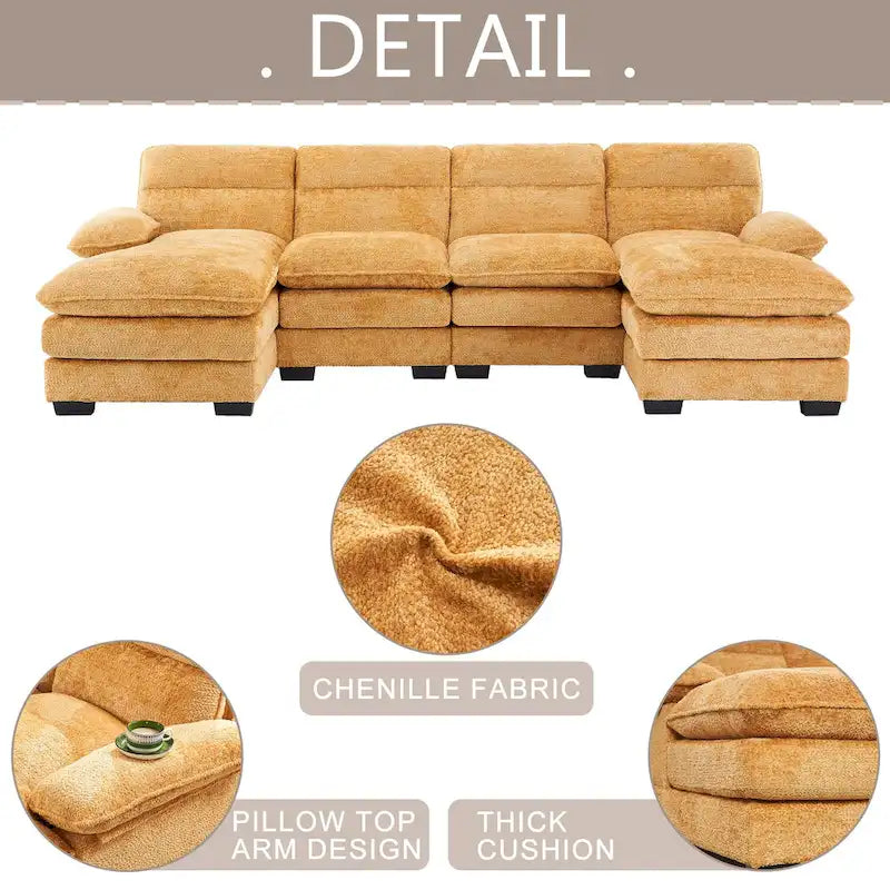 Canapé en forme de U, comprenant deux fauteuils individuels et deux méridiennes, canapé modulable, canapé en chenille-15