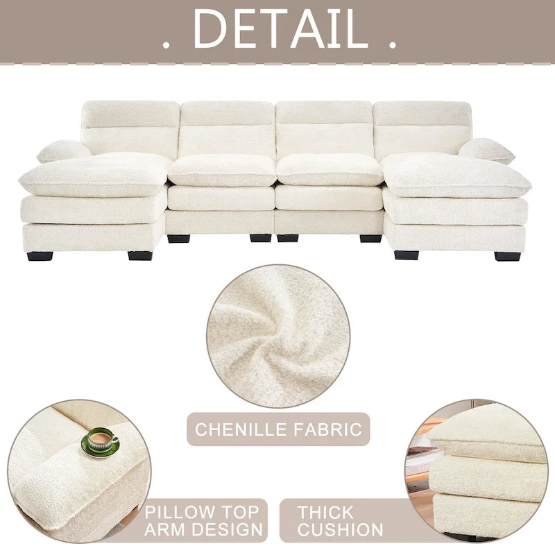 Canapé en forme de U, comprenant deux fauteuils individuels et deux méridiennes, canapé modulable, canapé en chenille-24