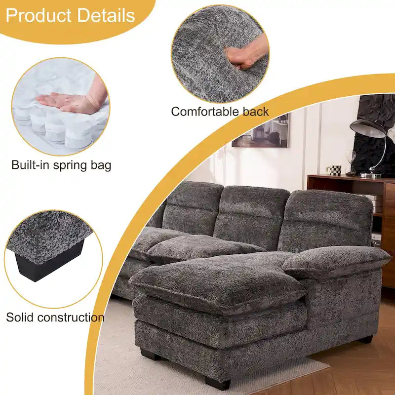 Canapé en forme de U, comprenant deux fauteuils individuels et deux méridiennes, canapé modulable, canapé en chenille-31