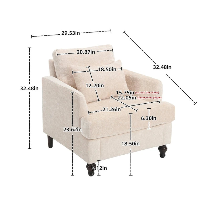 Fauteuil de lecture une place en chenille, fauteuil d'appoint rembourré avec coussin moelleux, fauteuil de lecture moderne du milieu du siècle-4
