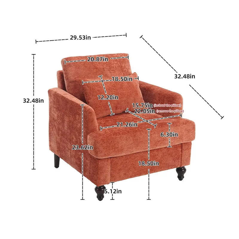 Fauteuil de lecture une place en chenille, fauteuil d'appoint rembourré avec coussin moelleux, fauteuil de lecture moderne du milieu du siècle-11