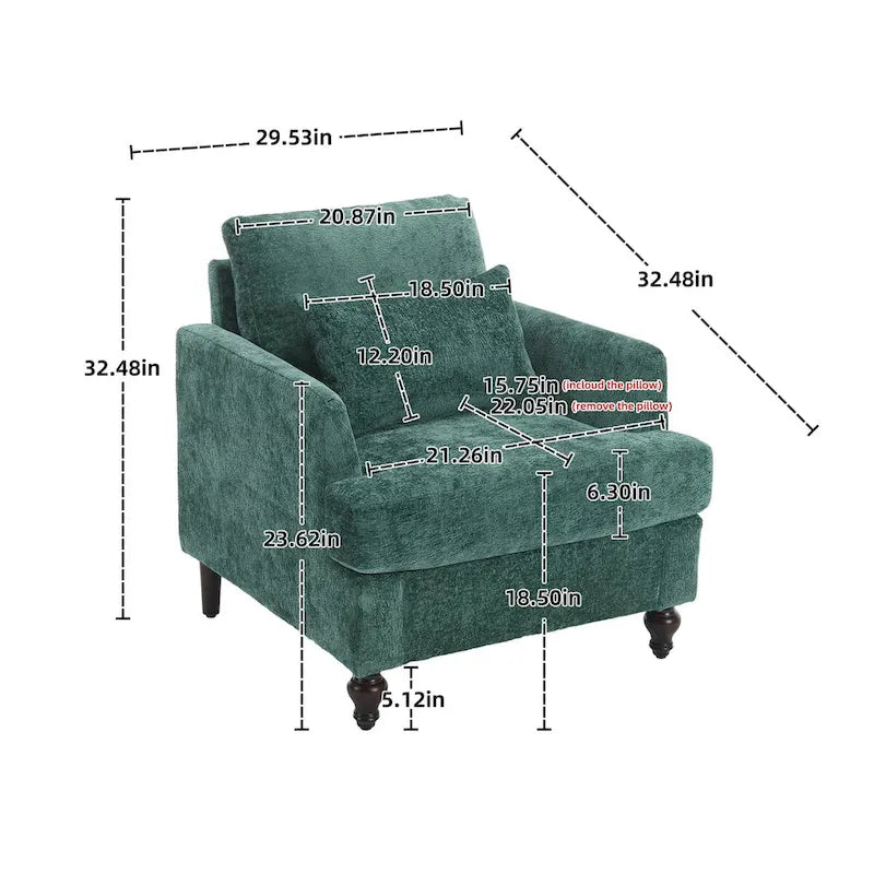 Fauteuil de lecture une place en chenille, fauteuil d'appoint rembourré avec coussin moelleux, fauteuil de lecture moderne du milieu du siècle-18