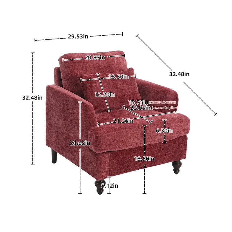 Fauteuil de lecture une place en chenille, fauteuil d'appoint rembourré avec coussin moelleux, fauteuil de lecture moderne du milieu du siècle-26