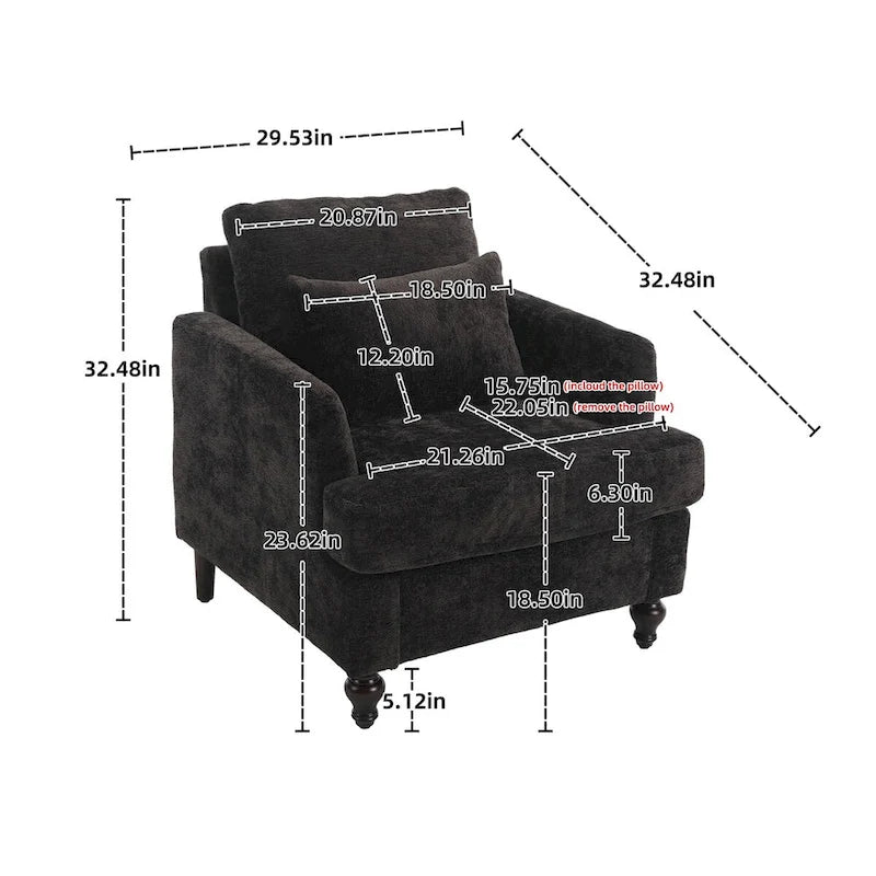 Fauteuil de lecture une place en chenille, fauteuil d'appoint rembourré avec coussin moelleux, fauteuil de lecture moderne du milieu du siècle-33