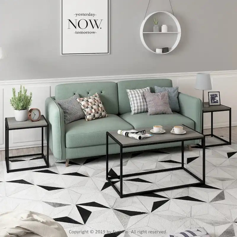 Ensemble de table basse et deux tables d'appoint modernes Furinno Camnus pour salon-19