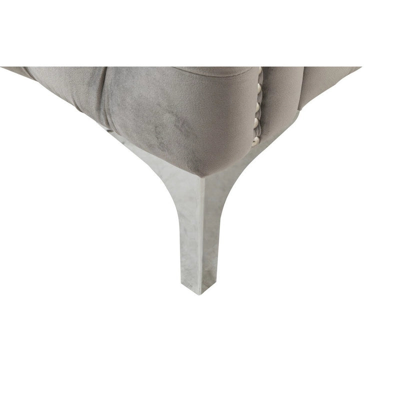 Canapé moderne Joel 73 pouces avec 3 coussins, velours gris capitonné, pieds argentés