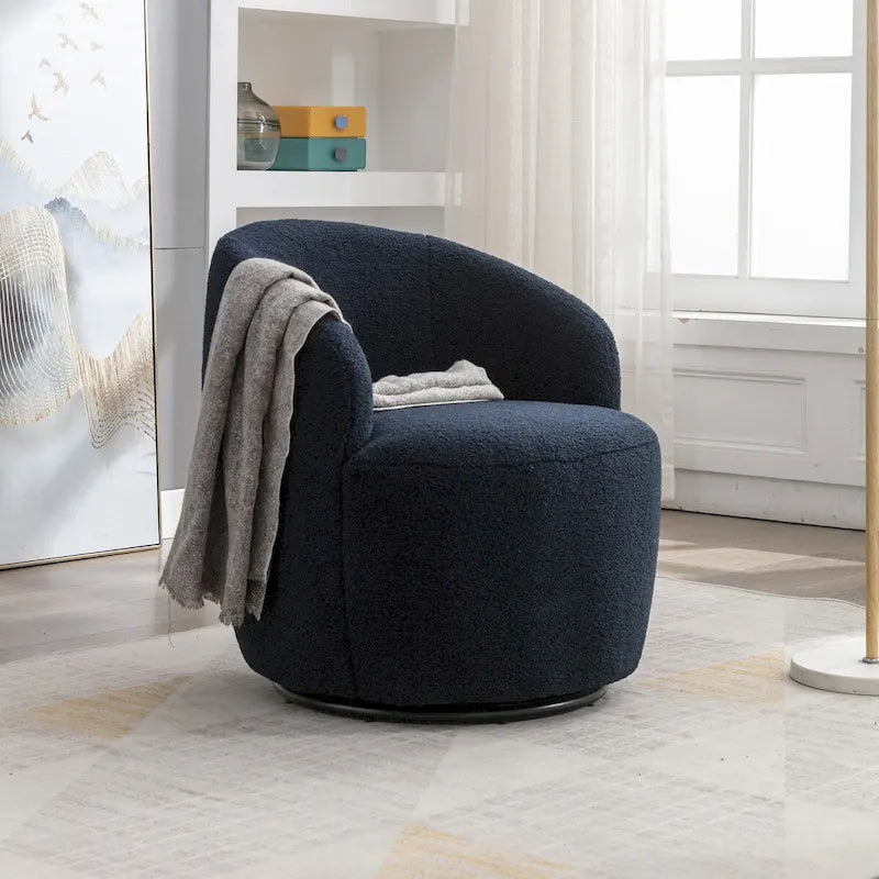 Fauteuil pivotant d'appoint, style tonneau, avec revêtement en poudre noir, bleu-37