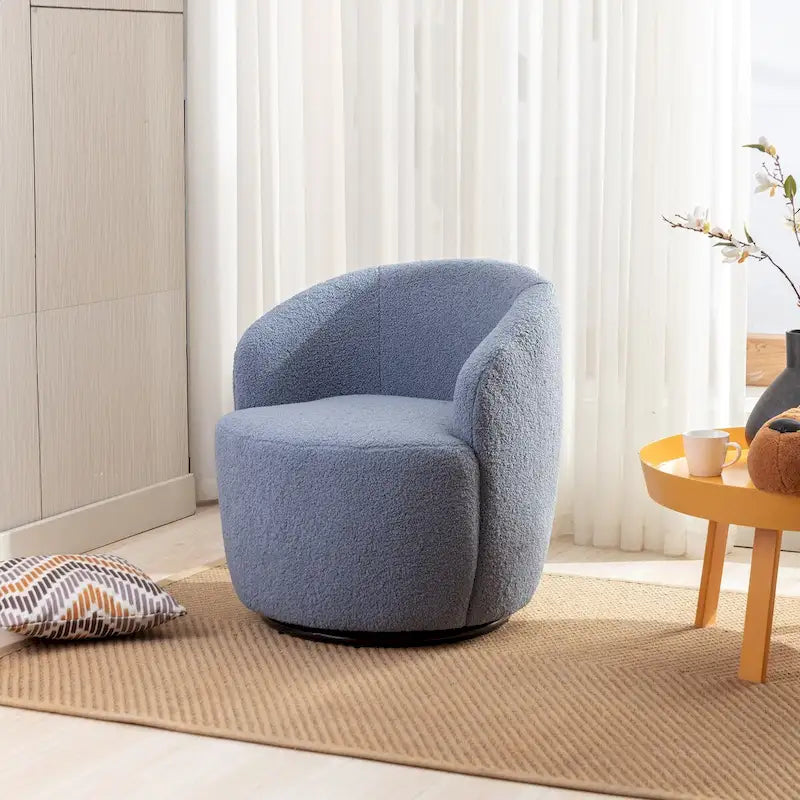 Fauteuil pivotant d'appoint, style tonneau, avec revêtement en poudre noir, bleu-39