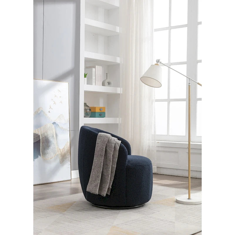 Fauteuil pivotant d'appoint, style tonneau, avec revêtement en poudre noir, bleu-2