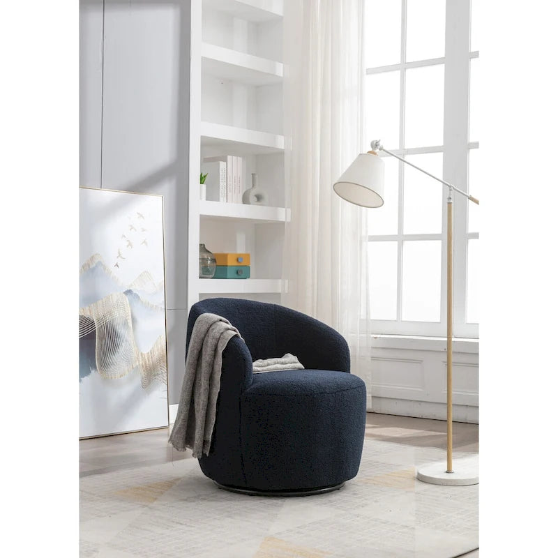 Fauteuil pivotant d'appoint, style tonneau, avec revêtement en poudre noir, bleu-3