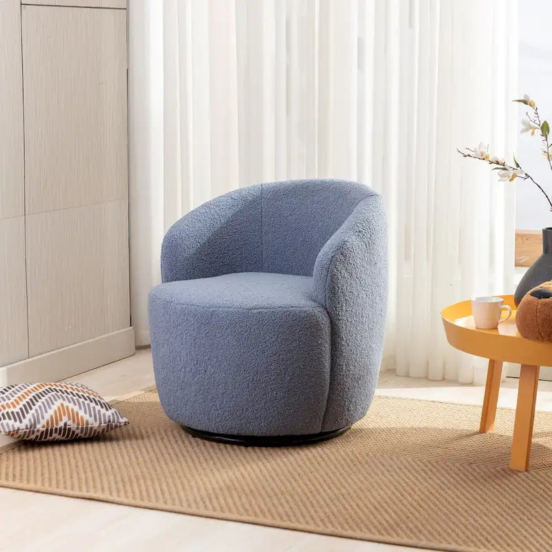 Fauteuil pivotant d'appoint, style tonneau, avec revêtement en poudre noir, bleu-10