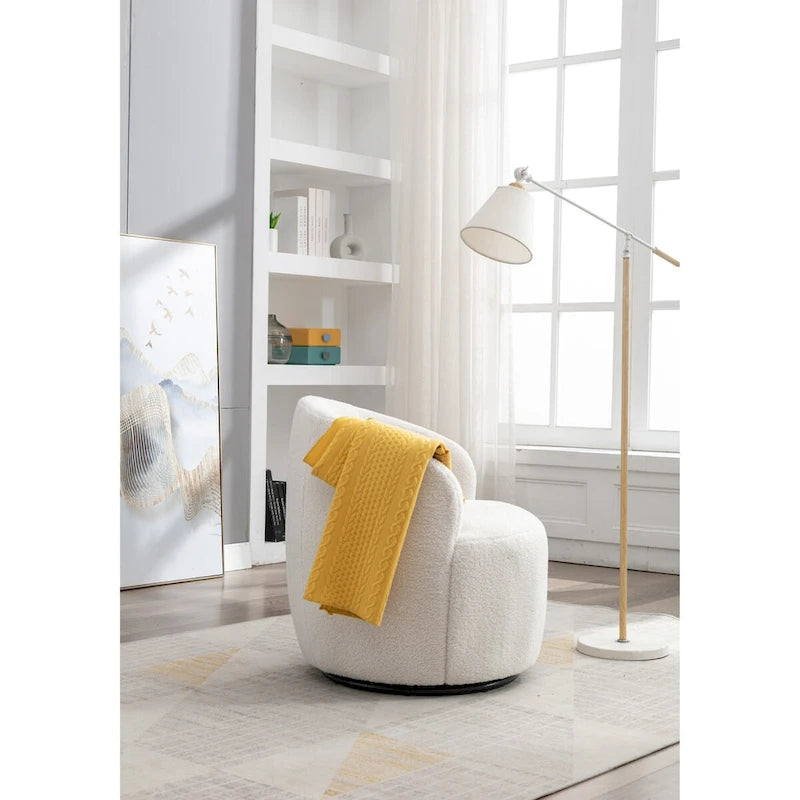 Fauteuil pivotant d'appoint, style tonneau, avec revêtement en poudre noir, bleu-26