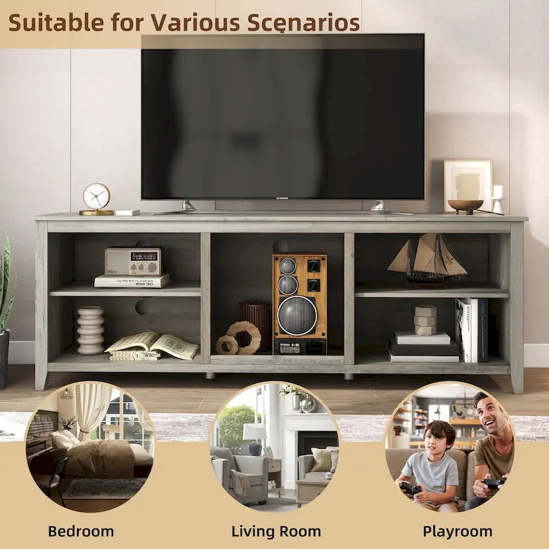 Meuble TV avec rangement, console multimédia, centre de divertissement, sans tiroir - Non applicable-5