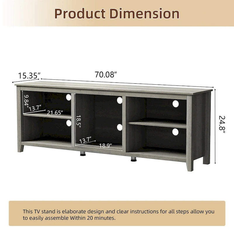 Meuble TV avec rangement, console multimédia, centre de divertissement, sans tiroir - Non applicable-7