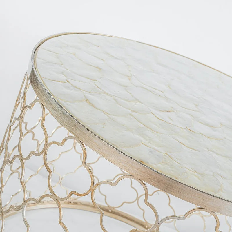 Table basse ronde simple CraftHome W22 en nacre naturelle - 22 x 17 pouces-2