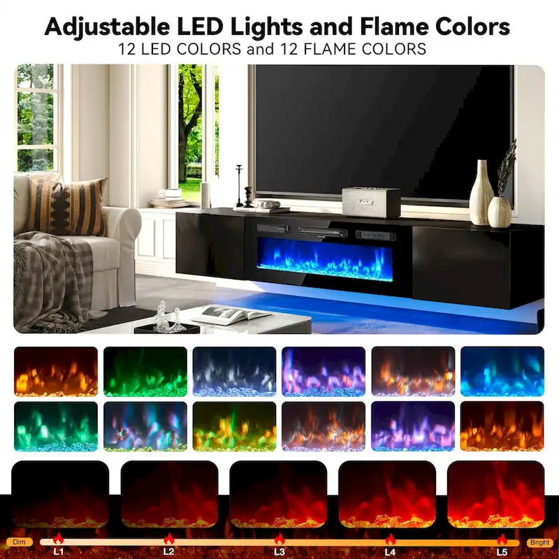 Meuble TV mural avec cheminée électrique de 36 pouces-3