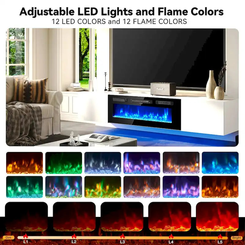 Meuble TV mural avec cheminée électrique de 36 pouces-8