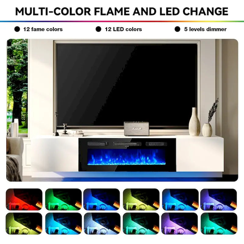 Meuble TV mural avec cheminée électrique de 36 pouces-9