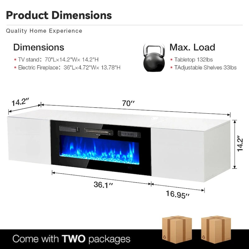 Meuble TV mural avec cheminée électrique de 36 pouces-10