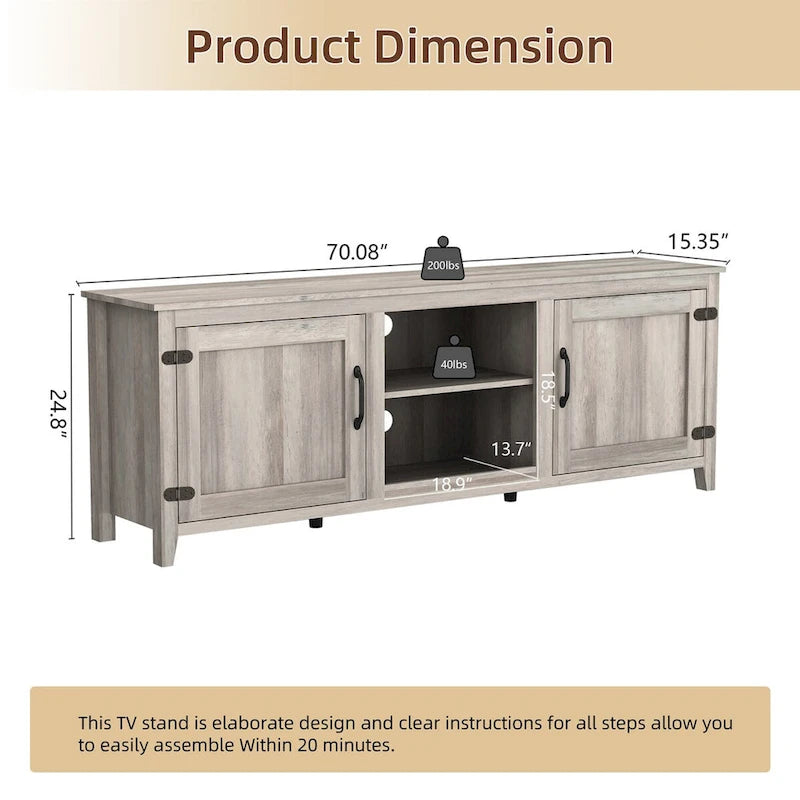 Meuble TV avec rangement, console multimédia et centre de divertissement à deux portes-3