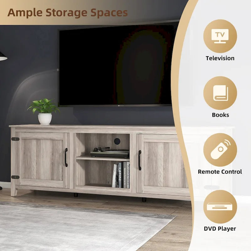 Meuble TV avec rangement, console multimédia et centre de divertissement à deux portes-6