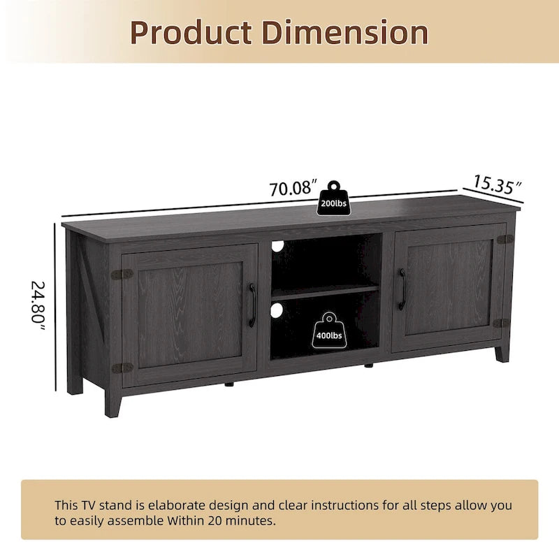 Meuble TV avec rangement, console multimédia et centre de divertissement à deux portes-8