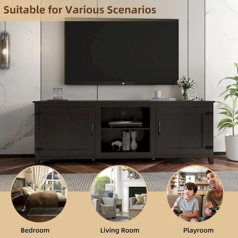 Meuble TV avec rangement, console multimédia et centre de divertissement à deux portes-10