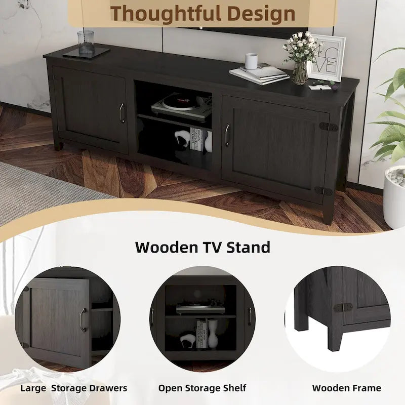 Meuble TV avec rangement, console multimédia et centre de divertissement à deux portes-12